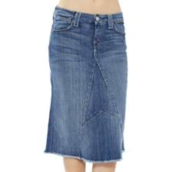 stretchy denim midi skirt